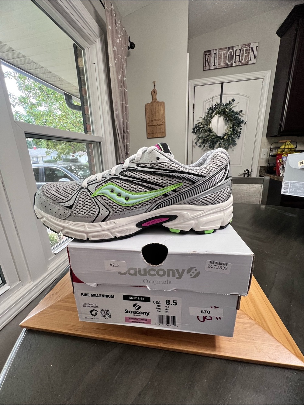 Saucony Women's Ride Millennium Gray Mesh Running Shoes. Pink Accent 8.5